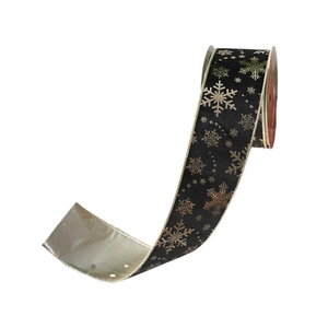 French velvet Christmas ribbon with gold snowflakes and metallic edges for gift wrapping
