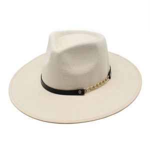 Cappello Fedora A Tesa Larga In Feltro Di Lana Stile Britannico Retro Con Cintura In Pelle E Catena In Metallo Dorato Unisex