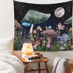 Détail de tapisserie murale psychédélique avec champignons lumineux pour chambre