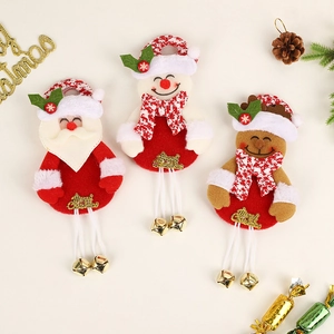 Christmas Hanging Ornaments Plush Fabric Santa Reindeer Snowman Pendant With Golden Bells Xmas Tree Home Decoration