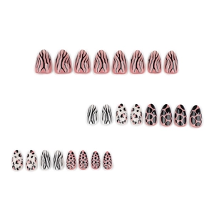 24er Set künstliche Mandelnägel mit Leopardenmuster und rosa Zebramuster-Design