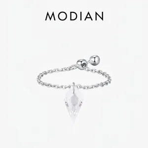 Adjustable Chain Ring 925 Sterling Silver Rhombus Cubic Zirconia Pendant Minimalist Ins Style Jewelry For Women