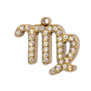 Detailed close-up of Virgo zodiac pendant in gold-plated steel with inlaid cubic zirconia