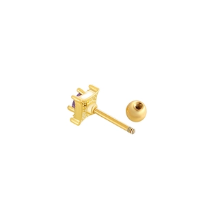 Gold-plated square stud earrings with purple zircon stone and secure screw back design