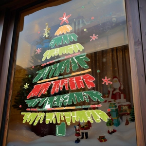 Christmas Tree Window Sticker PVC Static Cling Reusable Glass Decals Holiday Atmosphere Decoration Colorful Artistic Shop Home