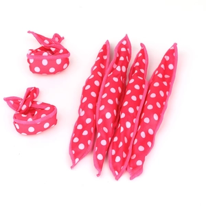 6-piece polka dot sponge hair roller set with circular and flexible rods for heatless styling