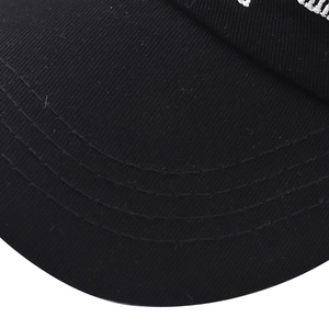 Detail of classic black cotton twill baseball cap with reinforced stitched brim