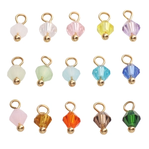 Colorful 4mm faceted glass bead pendants with gold hoops for DIY jewelry making