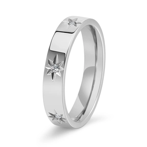 Polished silver stainless steel star ring set with sparkling zircons for women