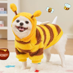 Costume da ape in pile con strisce gialle e ali per cani di piccola e media taglia e gatti