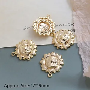 Detailed view of 17x19mm gold plated sun god charms for DIY jewelry making