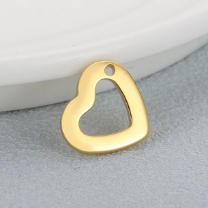 Minimalist hollow heart pendant in polished gold stainless steel for jewelry making
