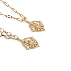 Virgin Mary Pendant Necklace Copper Gold Plated Zircon Religious Our Lady Of Guadalupe Paperclip Chain For Women
