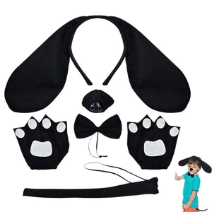 Panoplie de chien noir pour enfants avec bandeau oreilles, nœud papillon et queue