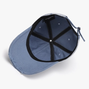 Distressed washed denim baseball cap with soft top and adjustable strap for men and women
