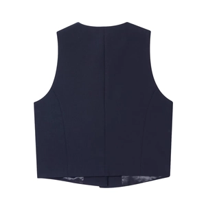 Gilet de costume homme bleu marine avec couture centrale au dos et tissu tissé de qualité