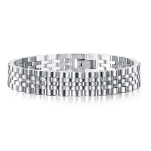 Men Stainless Steel Bracelet Watch Band Link Chain Polished Folding Clasp Fashion Jewelry Accessory