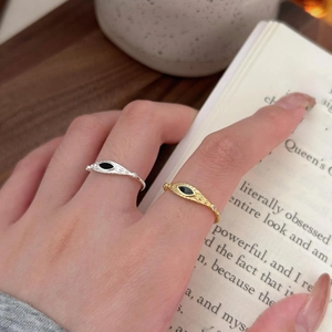 Vintage 925 sterling silver evil eye rings with black marquise stone and star carvings
