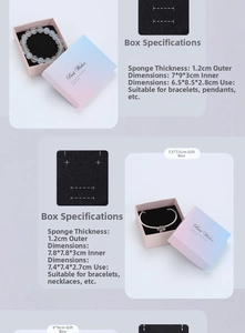 Size guide for gradient jewelry boxes showing dimensions and sponge insert details