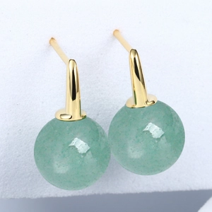 Minimalist S925 silver earrings with natural green aventurine round beads in gold finish