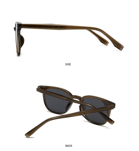 Detail view of round polarized sunglasses showing the slim brown frames and grey lenses