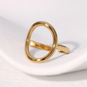 Minimalist gold-plated stainless steel open ring with a geometric oval hollow design