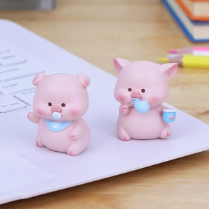 Cute pink resin piggy ornaments for car dashboard or desk decoration on keyboard