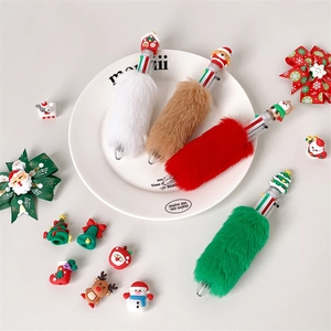 Christmas cartoon multi-color ballpoint pen with plush sleeve and festive silicone toppers