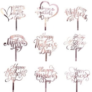 Lot de 9 décorations de gâteaux Happy Mother's Day en acrylique or rose pour fête des mères