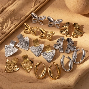Stainless Steel Earrings Gold Plated Butterfly Triangle Geometric Hammered Texture Minimalist Niche Jewelry For Women