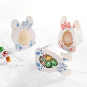 Easter rabbit shaped gift boxes with clear window in blue and pink pattern 10pcs set