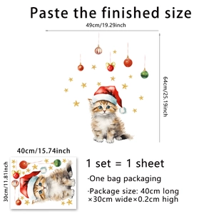 Detailansicht der Weihnachts-Katze Wandtattoo mit Anleitung zur Größe der Fensterdeko