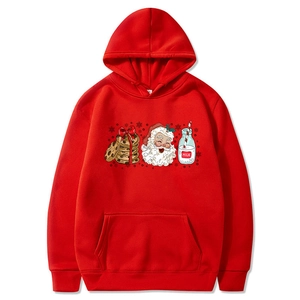 Red Christmas hoodie with Santa and gingerbread print on a white background