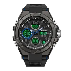 SANDA Men Digital Sports Watch Dual Display Waterproof Resin Case Rubber Strap Tactical Outdoor Wristwatch With Alarm LED Light