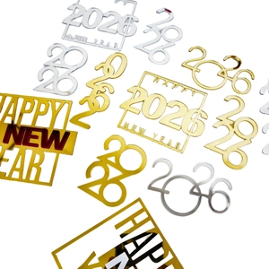 Golden and silver acrylic 2026 Happy New Year cake toppers set for holiday party decor