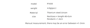 Detailed product specifications of the titanium steel zircon pendant necklace model P1650
