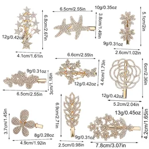 9-piece gold rhinestone hairpin set with various shapes, sizes, and weights details
