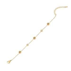 Gold stainless steel butterfly zircon bracelet with Tree of Life charms and adjustable chain