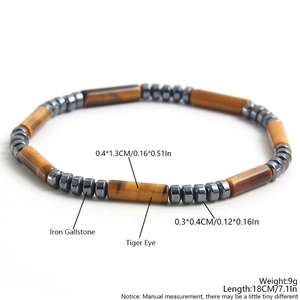 Natural Tiger Eye Stone And Hematite Beaded Bracelet For Men Simple Retro Cylindrical Gemstone Jewelry Gift Unisex