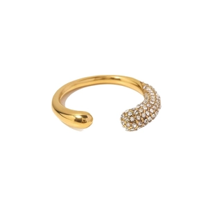 Elegant 18K gold-plated stainless steel open ring with sparkling zirconia stones
