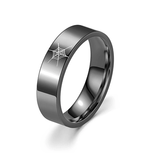 Fashionable titanium steel ring for men featuring a white spider web pattern design