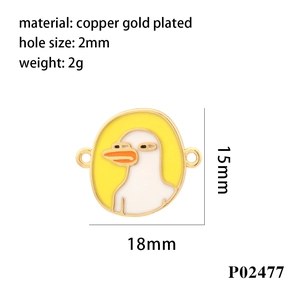 Cartoon duck charm in gold plated copper with enamel finish for DIY jewelry