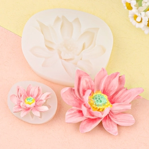 Lotus flower silicone mold for handmade soap and resin crafts with realistic pink lotus decor
