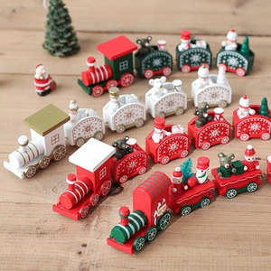 Christmas Train Ornament Wooden Tabletop Decoration With Snowman Santa Mini Figurines Festive Holiday Home Decor