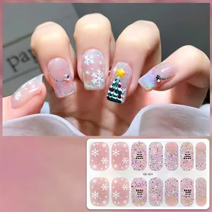 Detail of Christmas nail stickers CS-431 with pink snowflakes and glitter tree patterns