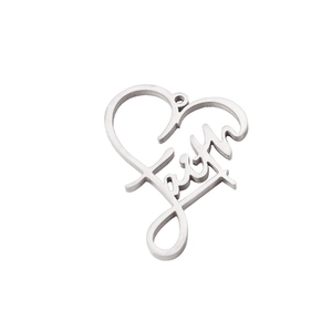 Polished silver heart pendant featuring hollow faith engraving in stainless steel