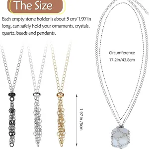 Adjustable metal mesh cage necklace for crystals in black, gold, and silver colors