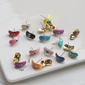 Colorful drip oil evil eye bean stud earrings in various colors 15mm by 7mm size