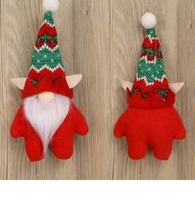 Vue détaillée avant et arrière de gnomes de Noël en tricot rouge avec barbe blanche
