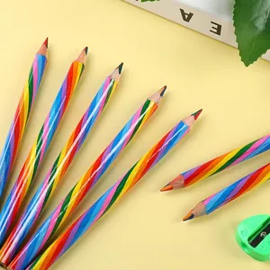 Rainbow colored pencils with four-in-one multicolor lead and green pencil sharpener